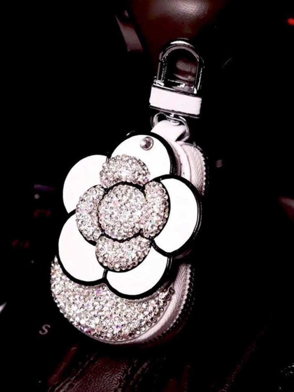 CAR KEYS HOLDER CAMELLIA MIRROR Air Tag Holder ( Chanel vibes)